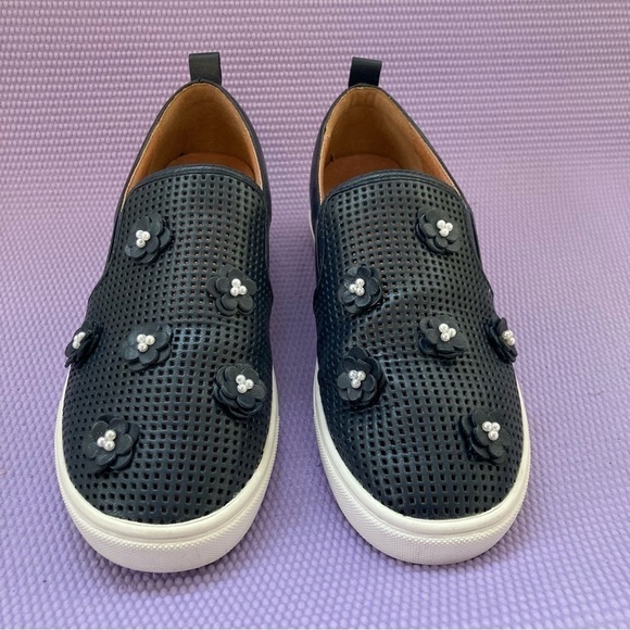 Nordstrom Caslon Slip On blue Leather Loafers with Flowers 10M - Picture 2 of 8